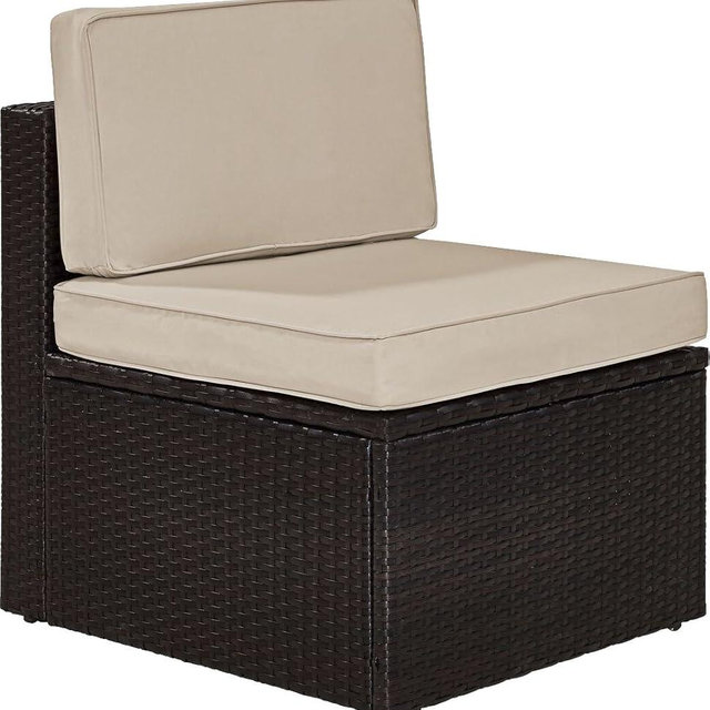 Crosley Furniture Palm Harbor Armless Outdoor Sectional Chair, Wicker Patio Chairs for Porch, Deck, Backyard, Brown with Sand Cushions