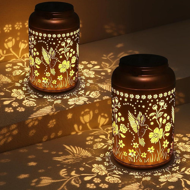 Tepaken 2 Pack Solar Lanterns Outdoor Waterproof, Hummingbird Garden Decor Gifts for Women Mom Grandma Hanging Solar Lights Metal Solar Decoration Outside for Yard, Patio, Lawn, Pathway, Landscape