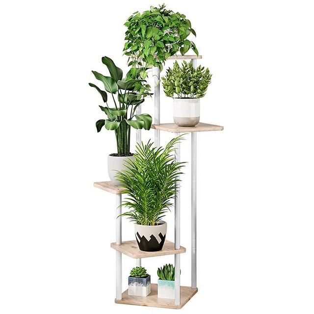 AZERPIAN Plant Stand 5 Tier Indoor Metal Flower Shelf for Multiple Plants Corner Tall Flower Holders for Patio Garden Living Room Balcony Bedroom, (White)