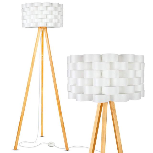 Brightech Bijou LED Tripod Floor Lamp Contemporary Design for Modern Living Rooms - Soft, Ambient Lighting, Tall Standing Easel Survey Lamp for Bedroom, Family Room, or Office - Natural Wood Color
