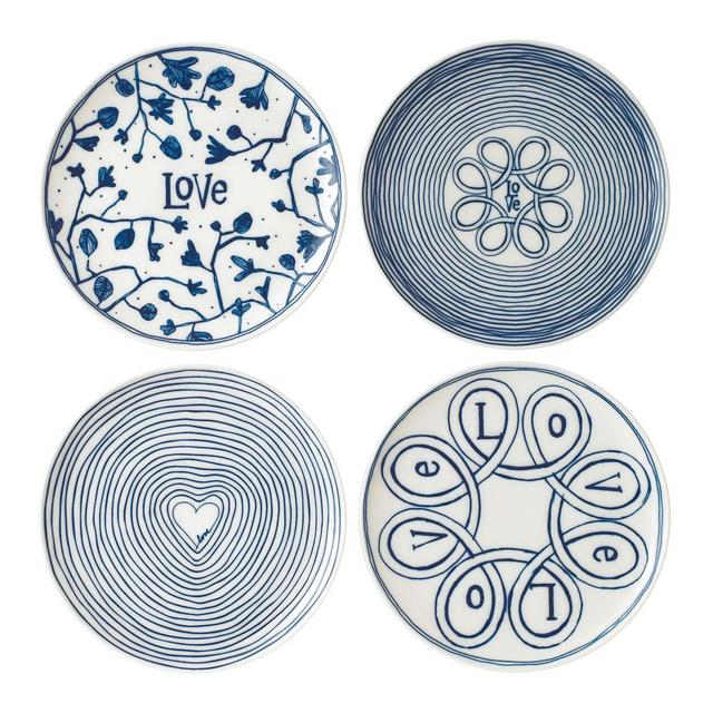 ED Ellen DeGeneres Crafted by Royal Doulton Ed "Blue Love" 8-Inch Plates Mixed (Set of 4)