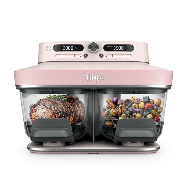 Ninja Crispi DualZone 6-in-1 Glass Air Fryer | With Nontoxic, 2x 4qt Containers & Lids | Microwave, Freezer, Dishwasher Safe | 450°F Max Temp | 1785 Watt | Rose Quartz | DD101PK1