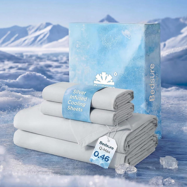 Bedsure Silver Infused Bed Sheets, Cooling Sheets for Hot Sleepers and Night Sweats, Deep Pocket Up to 16 Inches, Ultra Soft & Silky Smooth King Size Sheets Set, 4 Pieces, Light Grey
