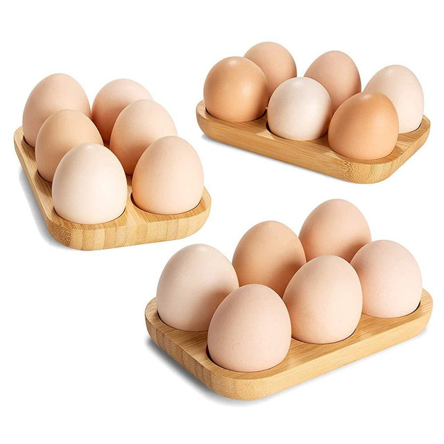 Mini Bamboo 18 Egg Holes Tray Set, 3 small Racks,Premium Rustic Wooden Egg Holder For Deviled Egg,Usable in Kitchen Refrigerator, or Countertop for Display or Storage | Set of 3