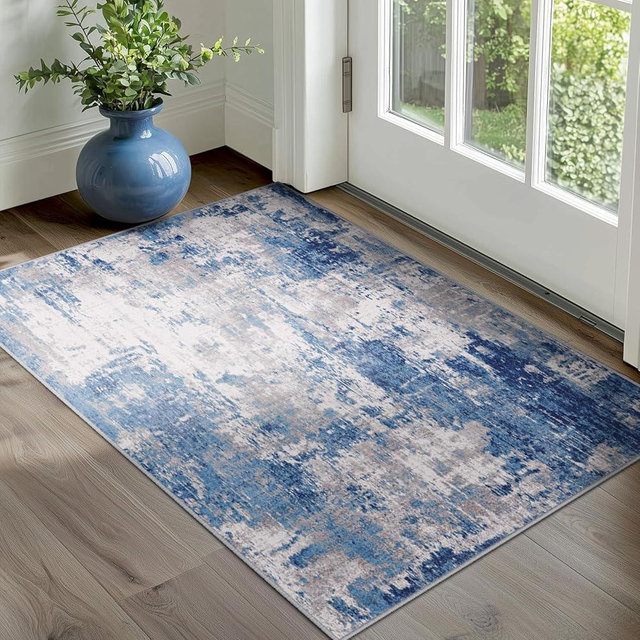 RELEANY Washable Area Rugs 2'x3' Non-Slip Modern Abstract Soft for Living Room Entryway Bedroom Nursery, Print Pattern, Blue Grey Navy Gray