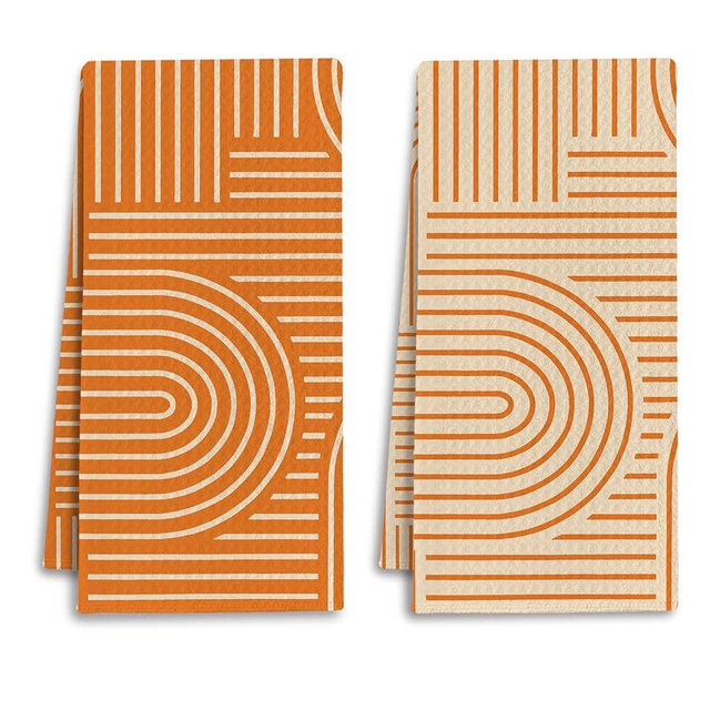 IRTAGANNY Abstract Boho Orange Kitchen Towels, Minimalist Contemporary Dish Tea Towels for Kitchen Decor, Mid Century Modern Orange Decorative Hand Towel for Bathroom, 16x24 Inches Set of 2