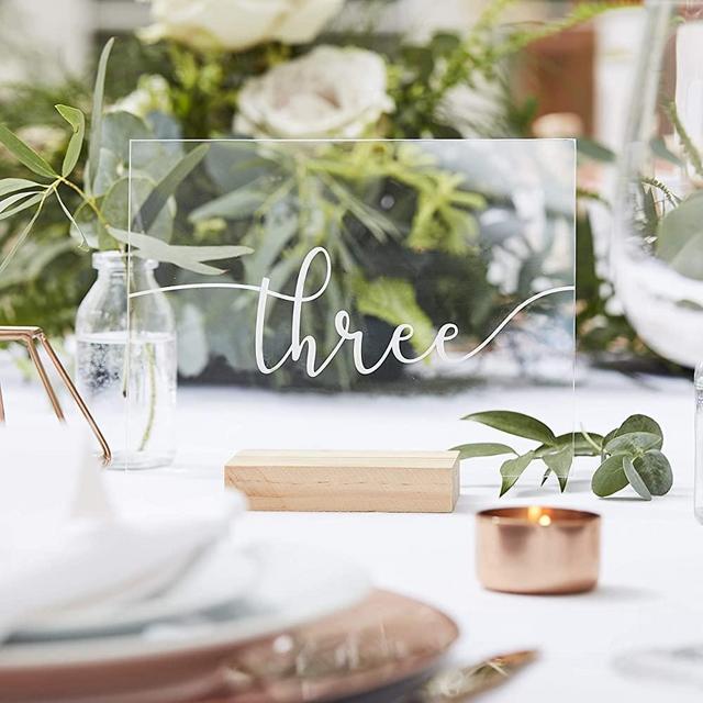 Ginger Ray Botanical Wedding Wood & Acrylic Table Numbers, 12 Pack
