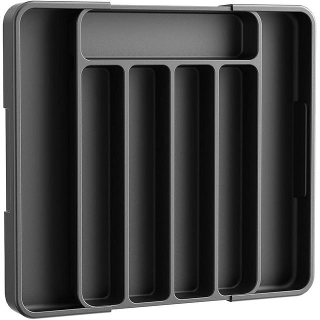 Kitsure Silverware Organizer - Adjustable Kitchen Drawer Organizer, Utensil Organizer, Cutlery Tray for Classified Storage, Versatile Kitchen Organizer, 12.13" × 1.54" × 8.07"~13.90", Black