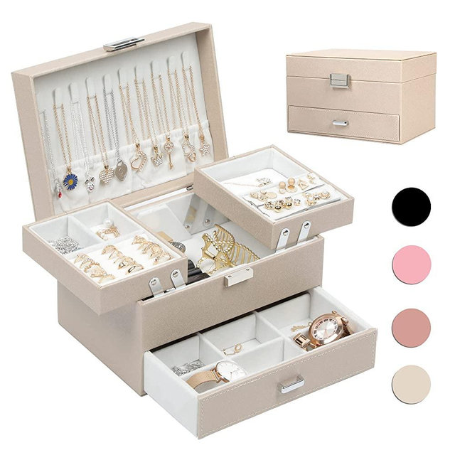 Dajasan Jewelry Storage Box Portable Travel Jewelry Case Decorative Jewelry Gift Box PU Leather Large Travel Jewelry Organizer Box for Friends, Wife or Mother