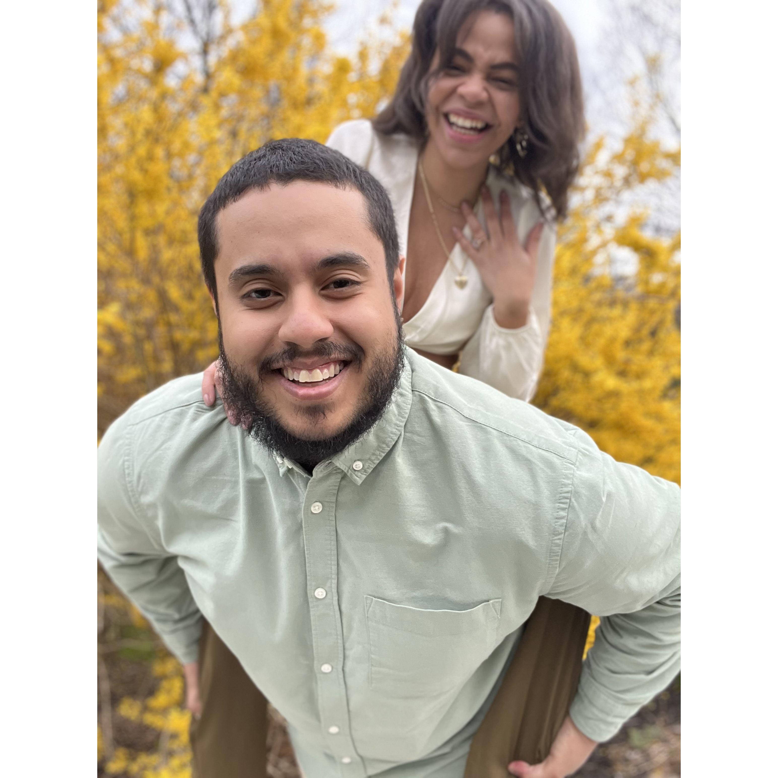 We designed our engagement photos ourselves! Before taking these adorable photos, Dillon got mud all over his pants/shoes and it started to rain. Still we pushed through!