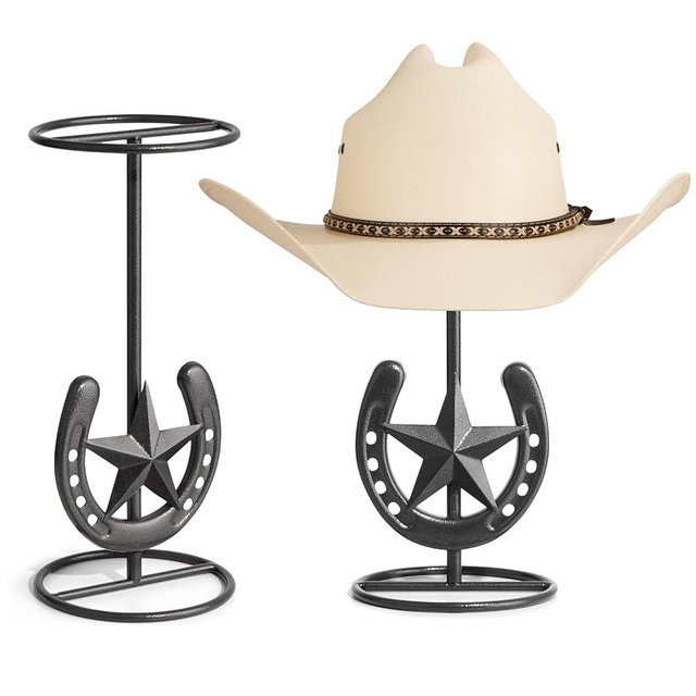 Hat Stand, Cowboy Hat Display, Western Table Decor, Metal Horseshoe Hat Stand, Cowboy Hat Holder, Cowboys Gifts for Men, Desk Hat Rack for Fedora, Sun Hat, Straw Hat, Helmet, 2 Packs, Gunmetal Grey