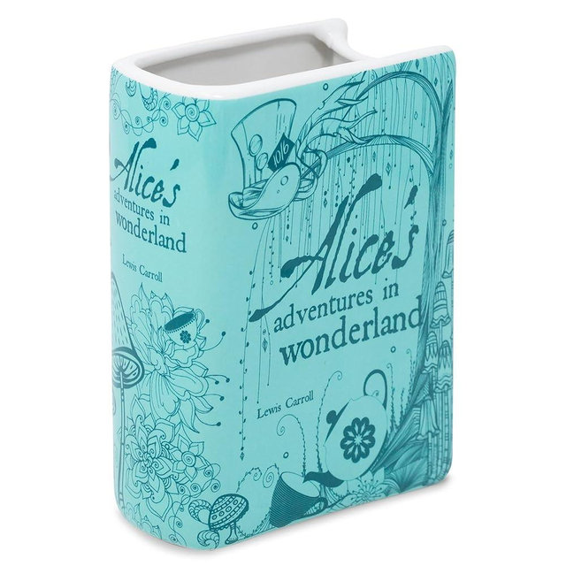 Steel Mill & Co Original Book-Shaped Decorative Vase, Ceramic Vases for Home Decor, Cute Bookshelf Decor, Unique Vase for Book Lovers (Small - Alice's Adventures in Wonderland, Blue)