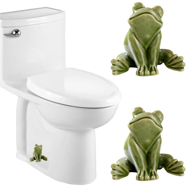 Ceramic Frog Toilet Bolt Covers Decorative, Set of 2 Tall Toilet Bolt Caps,Cute Frog Toilet Screw Cover Caps, Toilet Caps for Bottom of Toilet for Bathroom Decor, Easy to Install (B - Green)