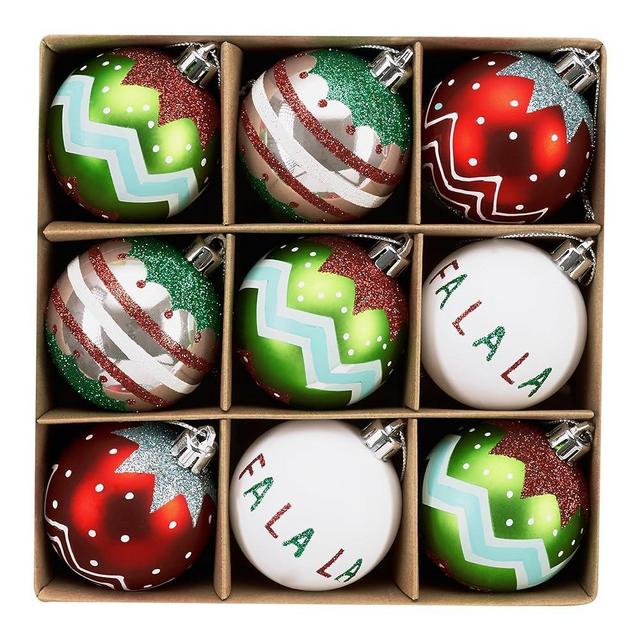 DecorbyHannah 9ct 60mm Christmas Ball Ornaments, Red Green White Christmas Ornaments, Shatterproof Elf Christmas Tree Ornaments for Xmas Decorations