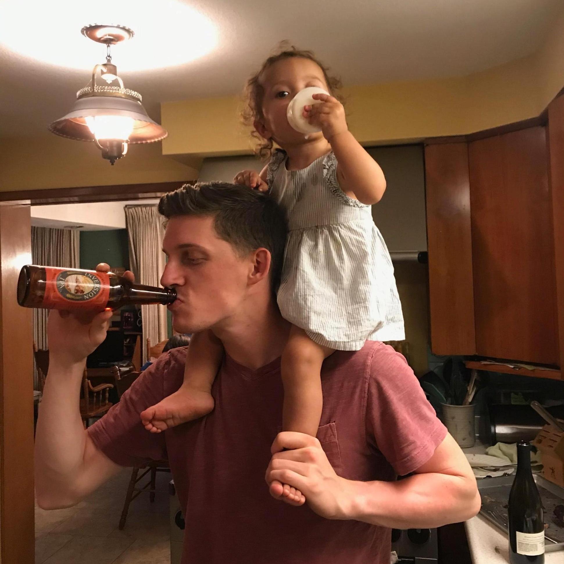 Clearly Anthony is ready for parenthood! Hitting the bottle with the ever-fabulous Elena Cieslak.