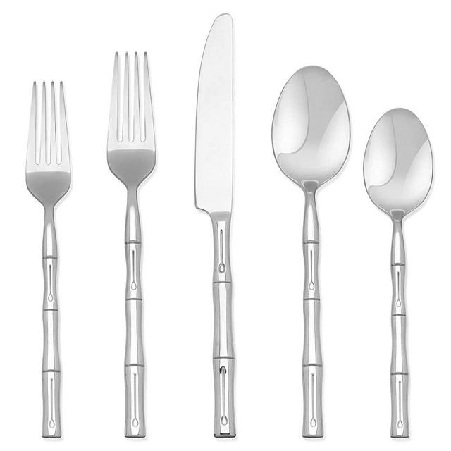Hampton Forge - Bamboo – 20 Piece Flatware Set – Service for 4 Silverware set (Contains Dinner Fork, Salad Fork, Dinner Knife, Soup Spoon, and Tea Spoon) – Stainless Steel – Mirror, Silver