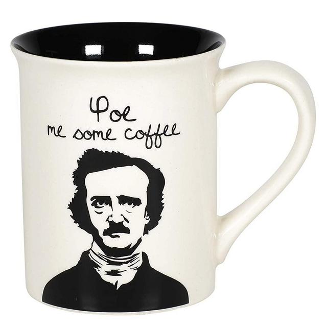 Enesco Our Name is Mud Poe Me Some History Coffee Mug, 16 Ounce, Black and White