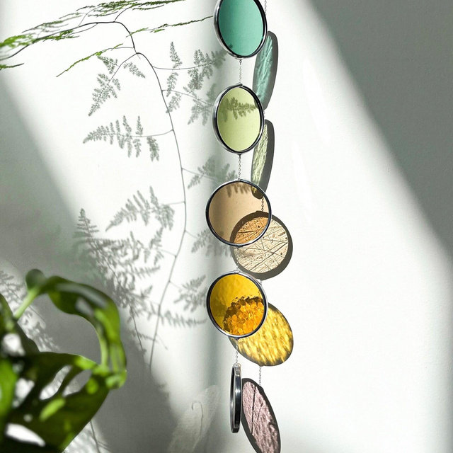Summer - Stained glass garland, window sun art, window decoration, handmade art, stained glass window, color chain present for friend