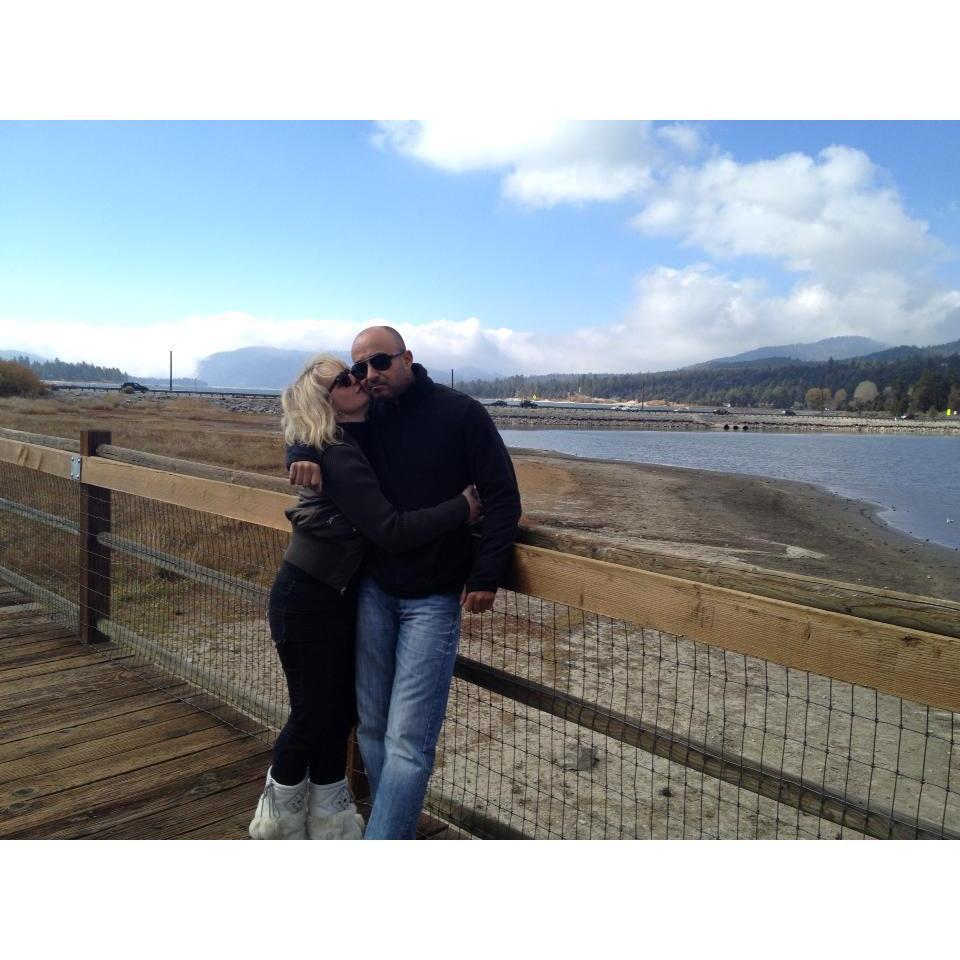 Big Bear 2013.  After a tummy wrenching drive up the mountain Gabriel keeps his woman upright while she finds her sea legs.