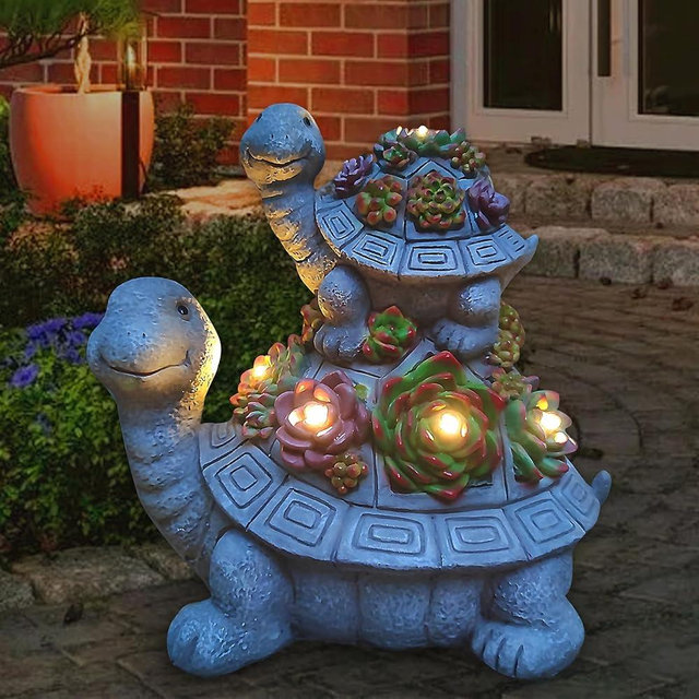 VIOYOUNS Large Turtle Solar Garden Outdoor Statues with Succulent and 6 LED Lights,Outside Solar Turtle Decor Art for Lawn,Yard, Balcony Ornament, to Give
