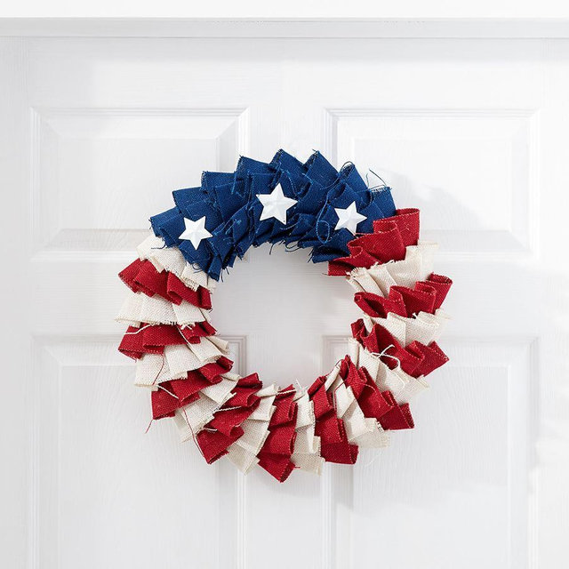 Liberty Handcrafted Burlap Wreath, 16", Red/White/Blue