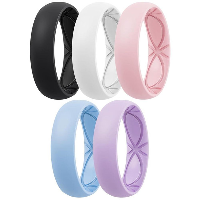 Egnaro 4/5/8 Variety Multipack Ergonomic Breathable Anniversary Rings, 6mm Wide - 2mm Thick Rubber Wedding bands women, silicone Rings Women with Half Size