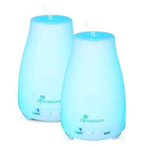 Diffuserlove 2 Pack Max 200ml Essential Oil Diffuser Ultrasonic Aromatherapy Diffuser Cool Mist Humidifiers with 7 Color LED Lights and Waterless Auto Shut-off for Home Office Kitchen Bedroom