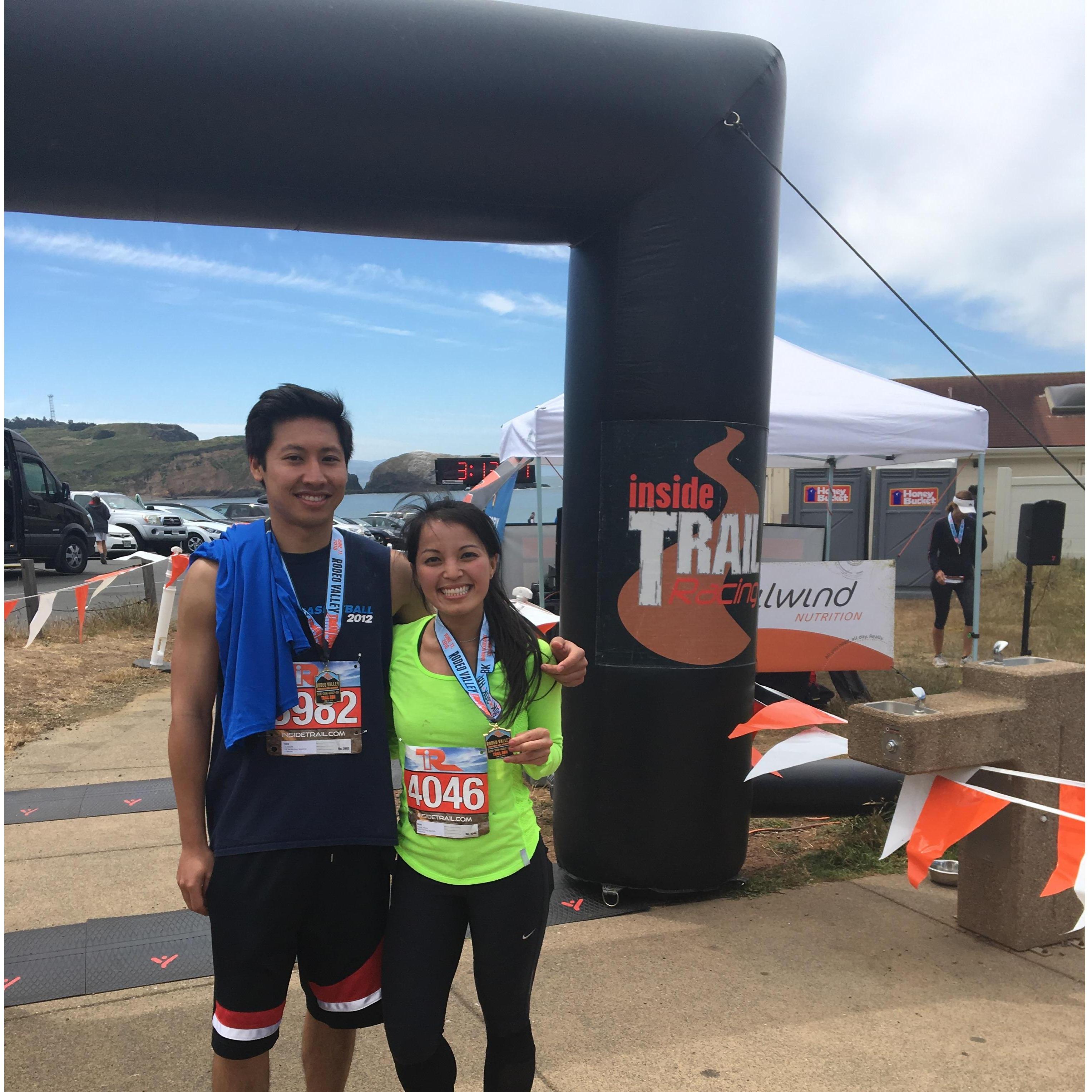 This was my first half marathon ever, probably shouldn't have done a trail run...but now, we do a half marathon every year!