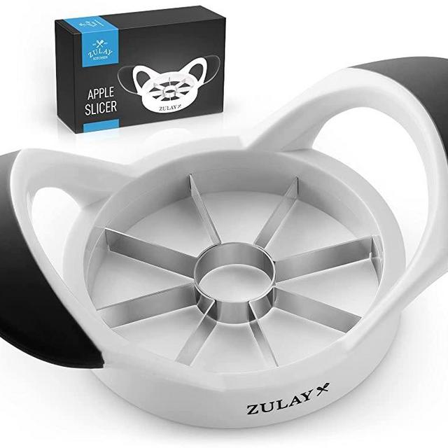 Zulay 8 Blade Apple Slicer - Easy Grip Apple Cutter With Stainless Steel Blades - Fast Usage Apple Corer And Slicer Tool That Saves Time & Effort (Black & White)