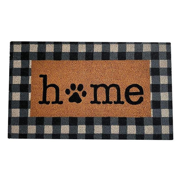 Elrene Home Fashions Farmhouse Living Pet Paw Print Home Buffalo Check Coir Indoor Welcome Mat Outdoor Rug Doormat for Entryway/Front Door/Porch, 18"x30"