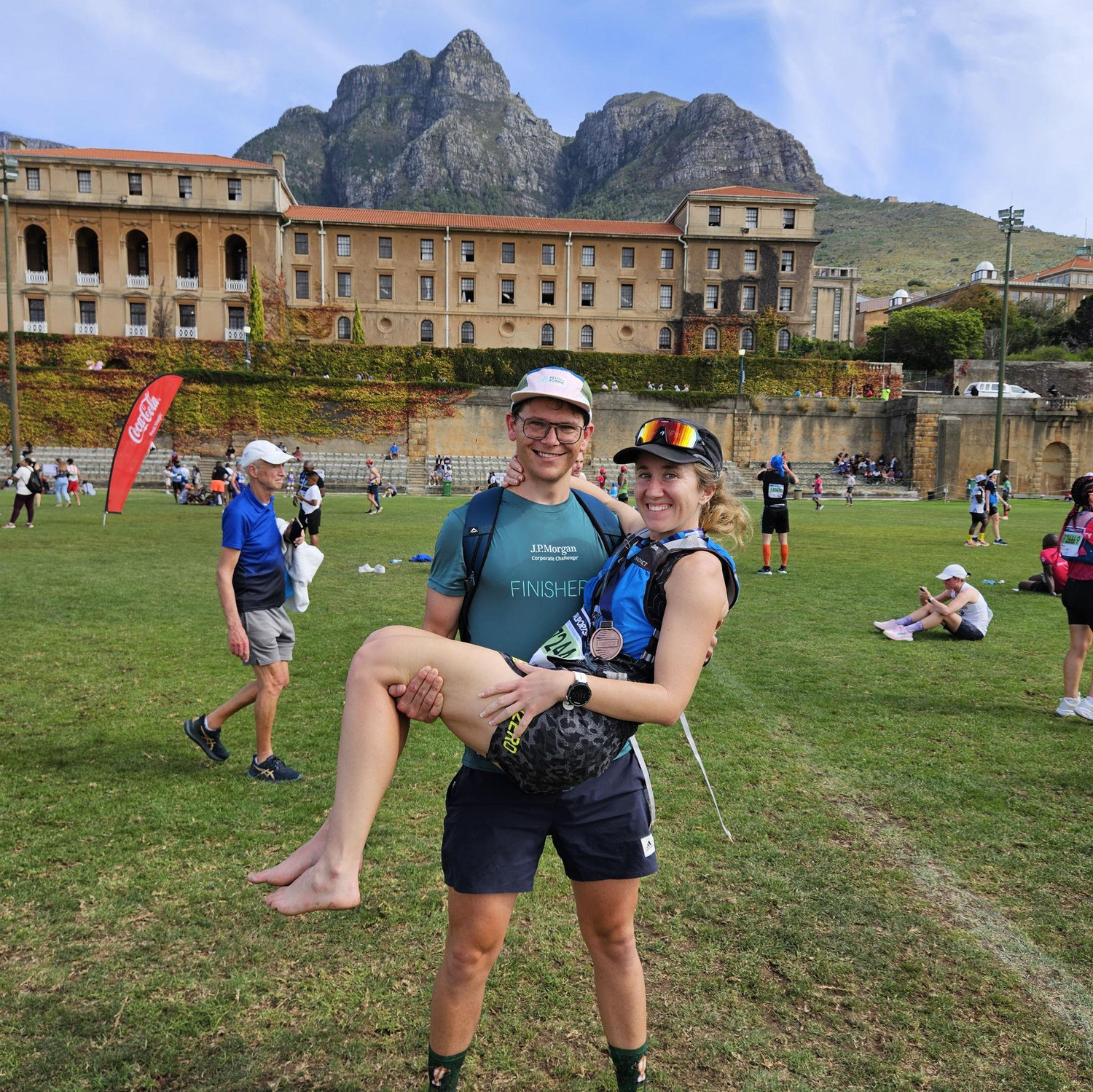 April 2025 | Cape Town | Tiaan supporting Kirsten through Two Oceans. He did well. The race did not go well.