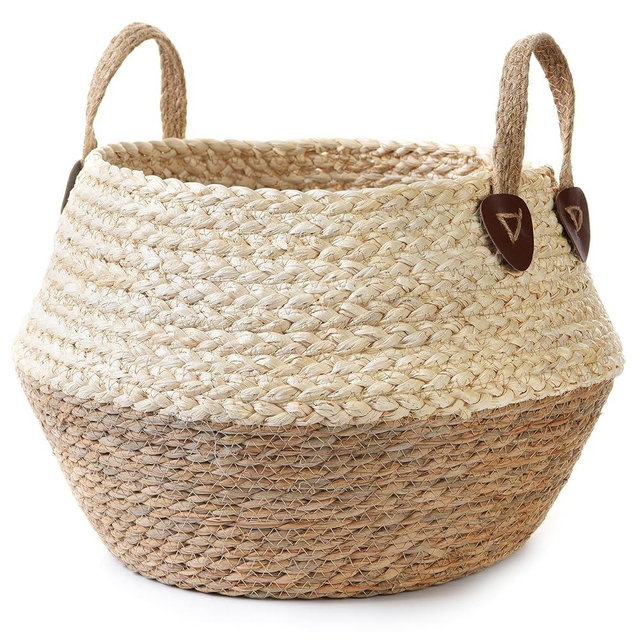 Pot for Artificial Tree Indoor, Vase for Olive Tree Indoor, Fake Plant Pot, Planter for Faux Plant (10" D x 12" H, Woven Plant Basket, Large)