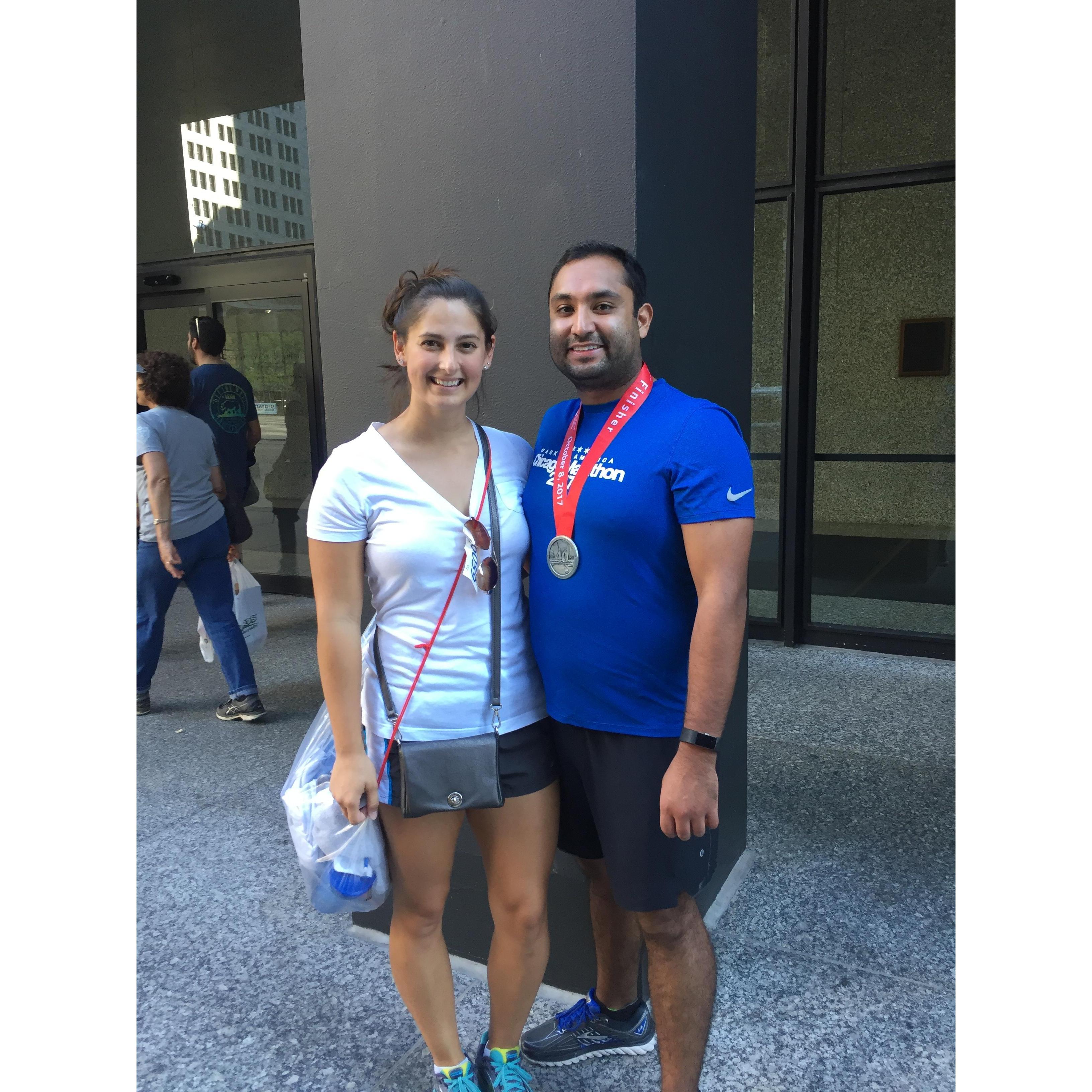 After the Chicago Marathon, in Chicago IL