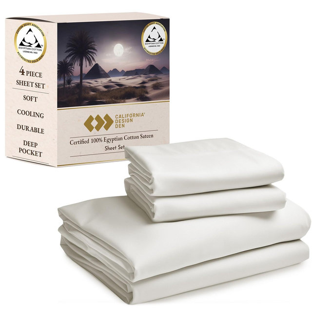 California Design Den Certified 100% Egyptian Cotton King Size Sheets, Cotton Bed Sheets, 4 Piece Bedding Sheets & Pillowcases Set, Ivory