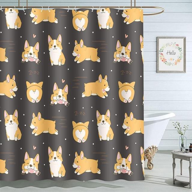 Moslion Corgi Dog Shower Curtains Cute Animal Puppy Yellow Bathroom Curtain Waterproof with Hooks 72x72 Inch for Men Women Boys Girls