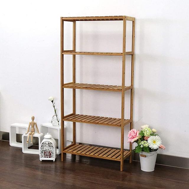 kinbor 5-Tier Storage Shelving Rack Utility Shelf Multifunctional Bamboo Rack for Bathroom Kitchen Living Room