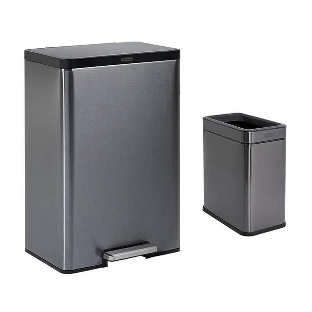 Bundle of Rubbermaid Stainless Steel Metal Step-On Trash Can, 12 Gallon & Rubbermaid Stainless Steel Wastebasket, 2.6 Gallon, for Home/Kitchen/Office/Bathroom
