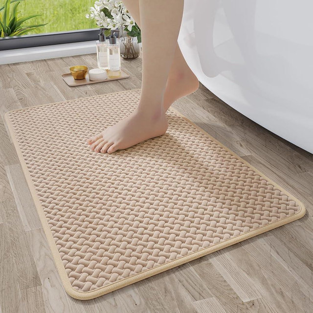 YDKGL Bathroom Rugs Non Slip, Super Absorbent Quick Dry Bath Mats for Bathroom, Foam Weave Texture Thin Bath Rugs Washable with Rubber Backing Fit Under Door Outside Shower, 20” x 31“