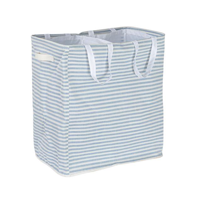 Rectangular Double Sorter with Handles, Blue and White Stripe