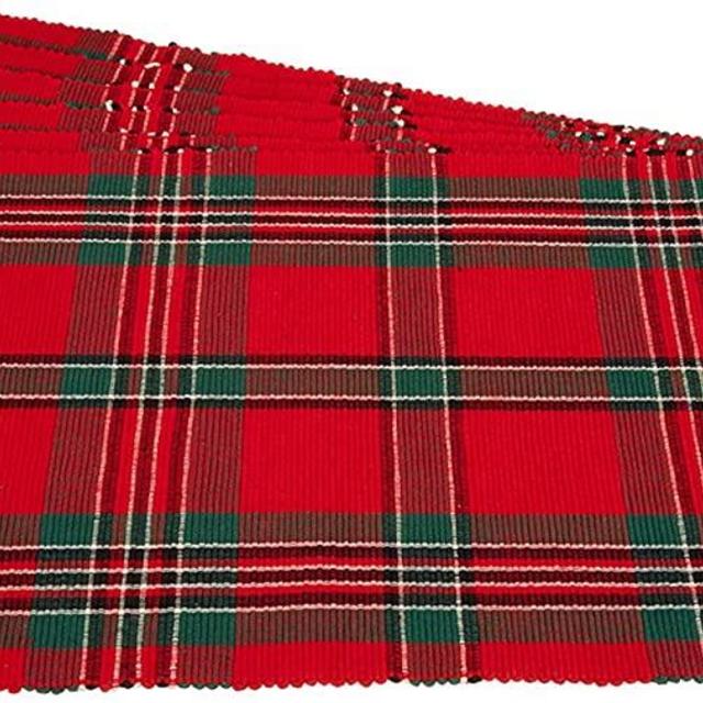 DII Holiday Plaid 100% Cotton Ribbed Placemats for Holiday, Family Fatherings, & Christmas - 13x 19", Set of 6