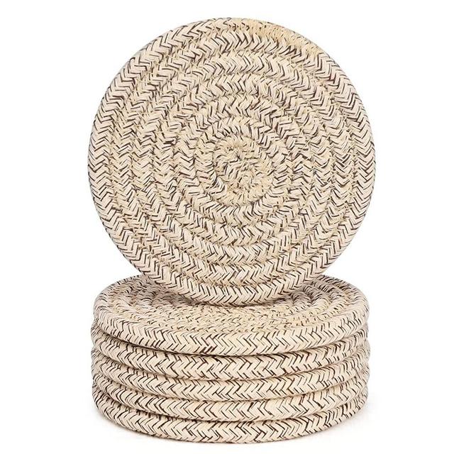 6Pcs Coasters for Drinks, ABenkle Stylish Handmade Braided Woven Drink Coasters for Coffee Table (4.3inch), Boho Cotton Absorbent Round Coasters, Housewarming Gift for Home Decor