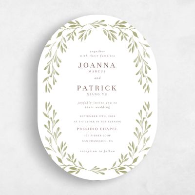 White Oval Wedding Invitation - Oriana Portrait