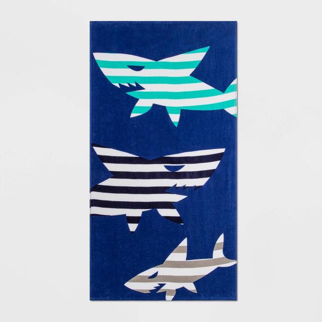 Shark Striped Printed Beach Towel Blue - Sun Squad™