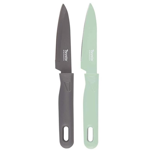 Tovolo Set of 2 - 8" Paring Knives with BONUS Protective Blade Covers! Great for Cutting Dicing & Slicing Tomatoes, Fruits, Meat & More, Mint & Cool Gray