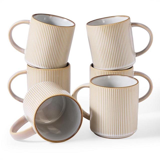 famiware Coffee Mug Set for 6, Star 16 oz Catering Mugs Cup Set with Handle for Coffee, Tea, Cocoa, Milk - Ceramic Stoneware Drinkware Set, Cappuccino White