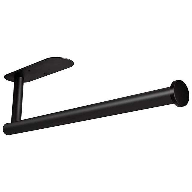 JUJEKWK Paper Towel Holder Under Cabinet, Self-Adhesive Kitchen Paper Towels Holder Wall Mount , SUS304 Stainless Steel 13 inch (Black, 1)