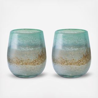 Segunda Vida Playa Bonita Recycled Stemless Wine Glass, Set of 2