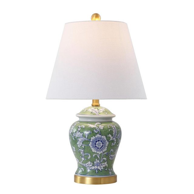 22" Brass Gold Table Lamp - Green
