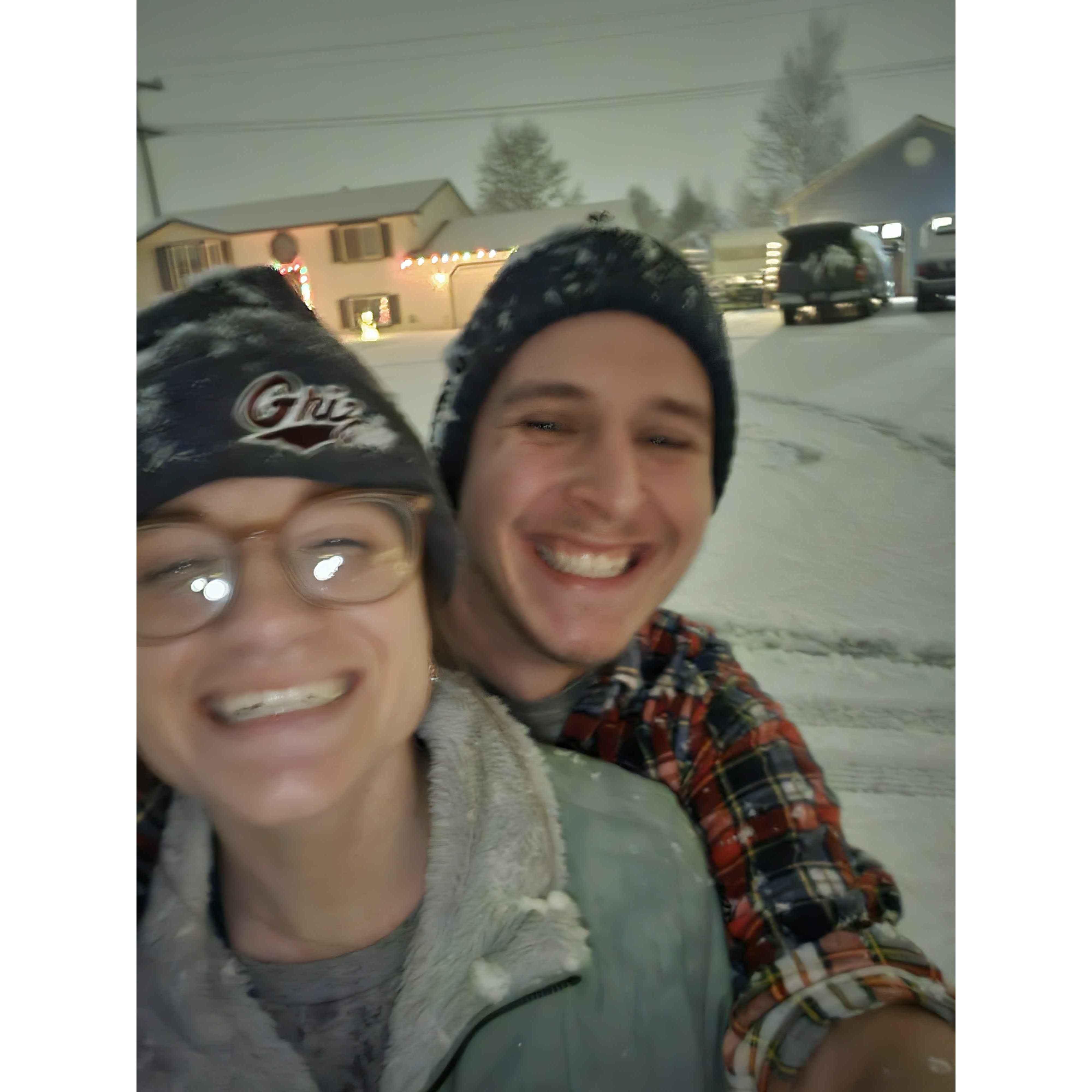 We almost died driving home this night- the road was completely indistinguishable from the ditches on either side. A truly harrowing experience salvaged by sliding around in an icy parking lot.