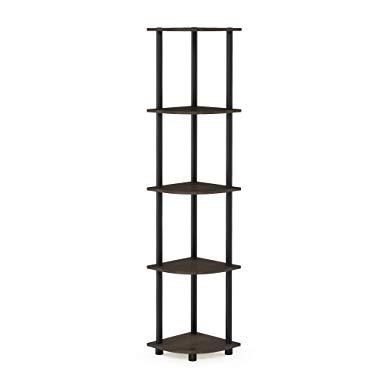 Furinno Turn-N-Tube 5 Tier Corner Shelf, Dark Brown Grain/Black
